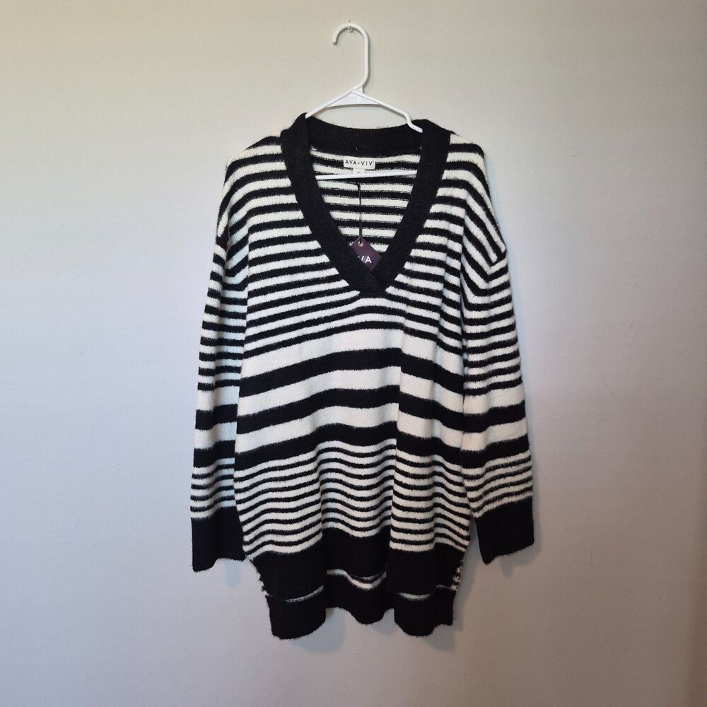 Womens Fuzzy V-Neck Pullover Sweater